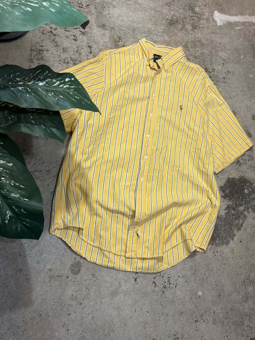 Ralph Lauren Short Sleeve Striped Button Down Shirt XL Yellow Cotton